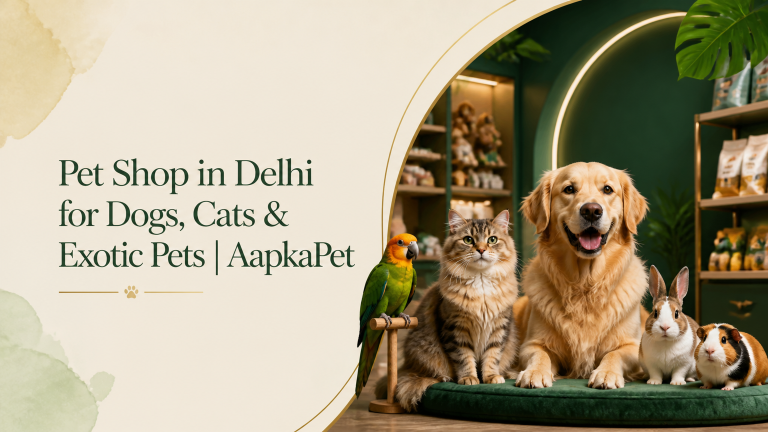 Illustration of a dog, cat, parrot and small pets beside the AapkaPet article title.